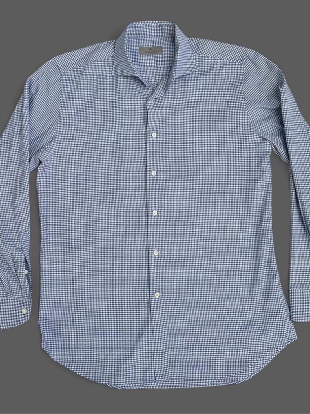 Canali Made in Italy Blue Houndstooth Dress Shirt - Size 16 / 41